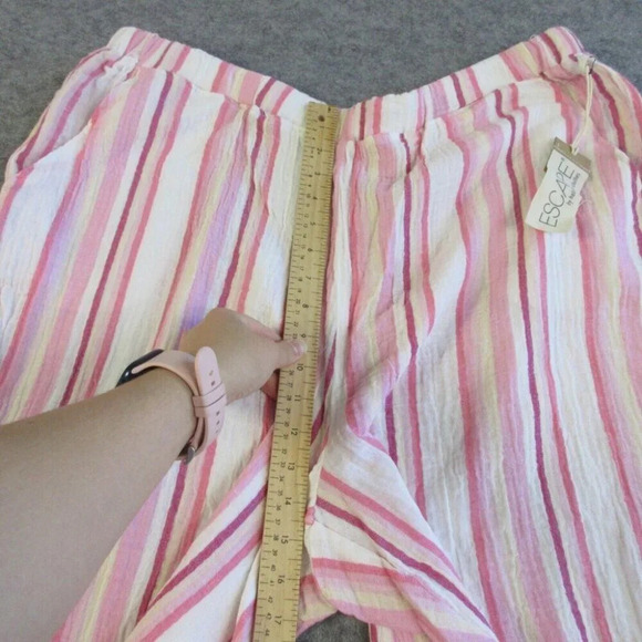 Habitat Womens Pants XXL Pink Cotton Gauze Pull On Casual Stripe Wide Leg 248 - Picture 7 of 15
